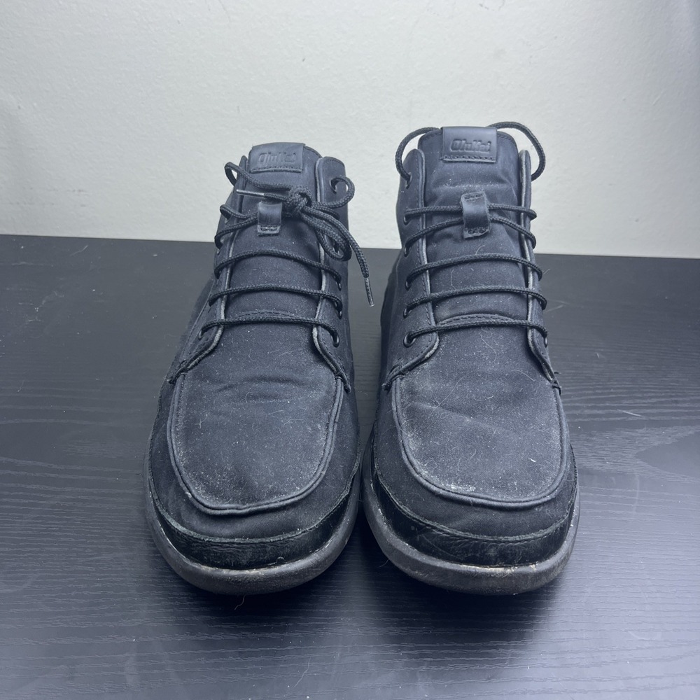 OluKai Nalukai Kapa Boots Mens 9.5 Black Waxed Canvas Water Resistant